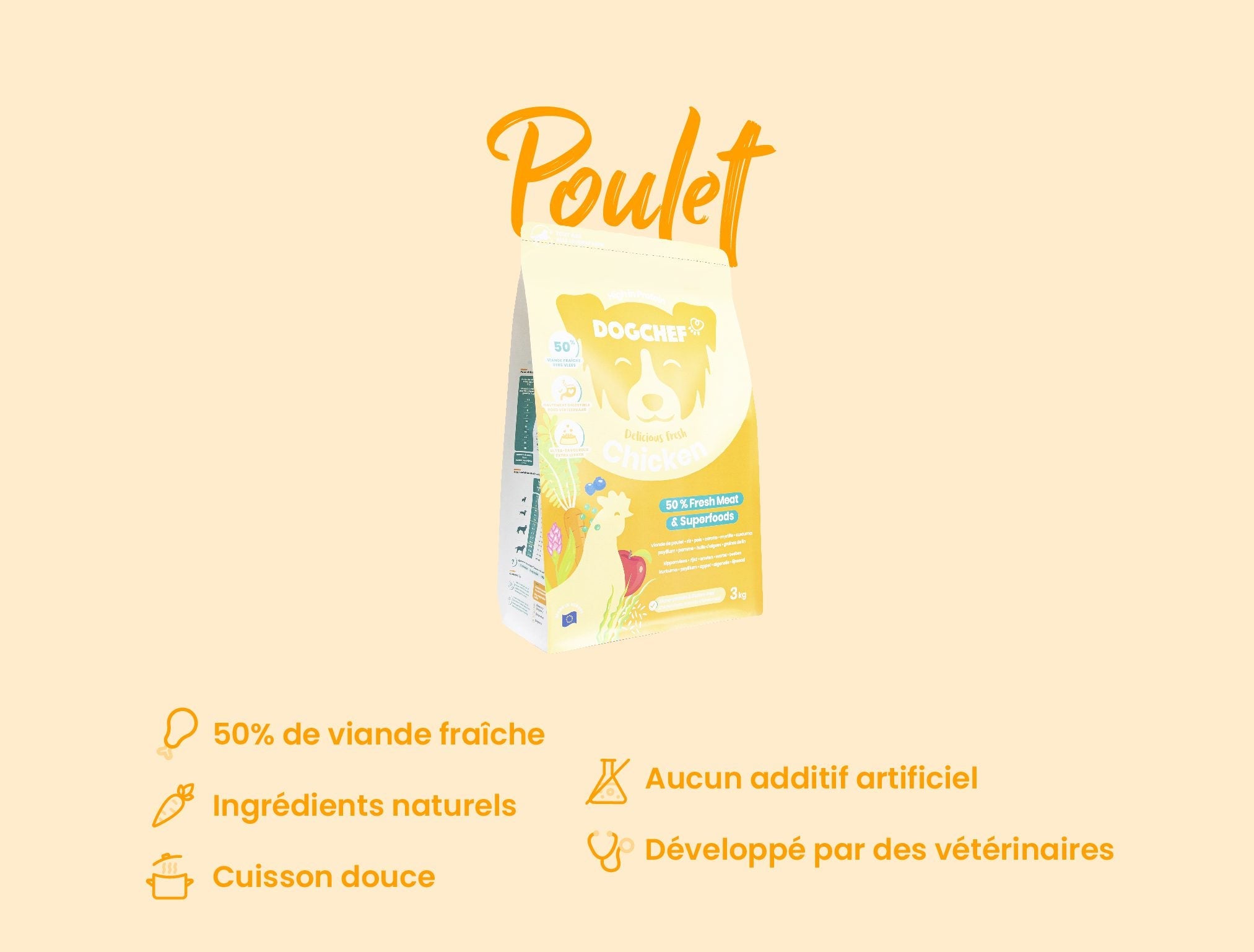 Croquettes pour chien adultes - Poulet frais-Croquettes-Dog Chef-Muzon