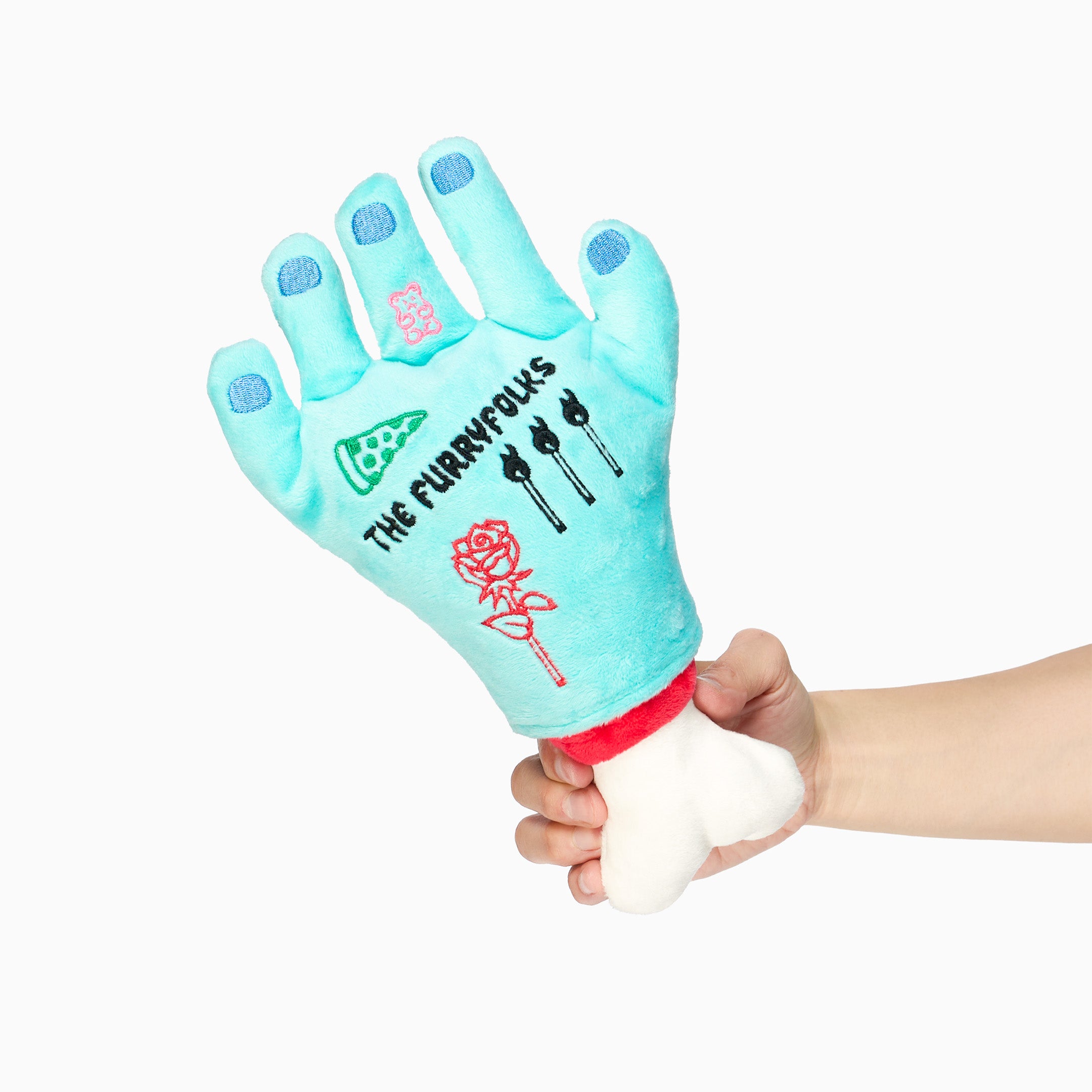 Jouet de fouille La main de Frankenstein : main turquoise aux doigts tatoués avec son os amovible