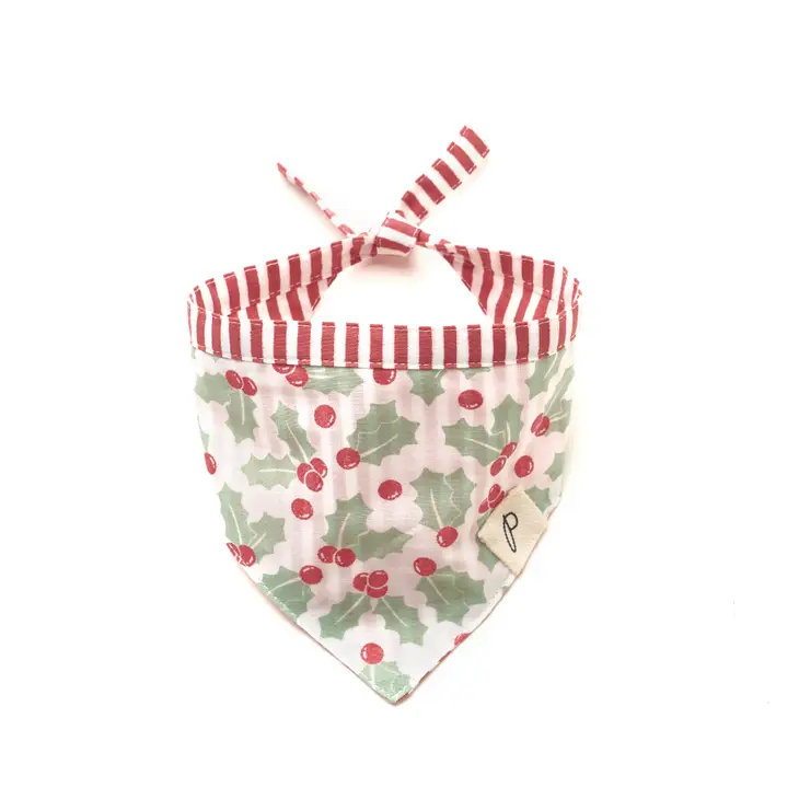 Bandana pour chien - Motif Houx Couleur rouge, vert et blanc