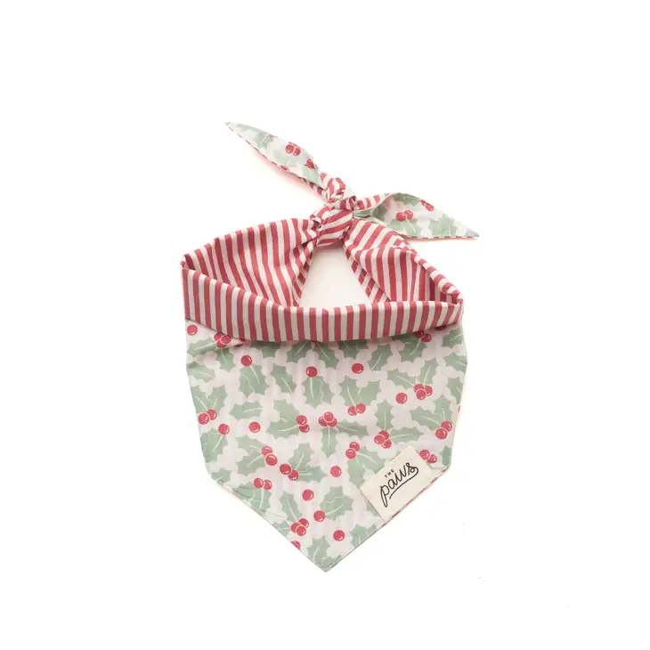 Collier Bandana pour chien - Motif Houx Couleur rouge, vert et blanc