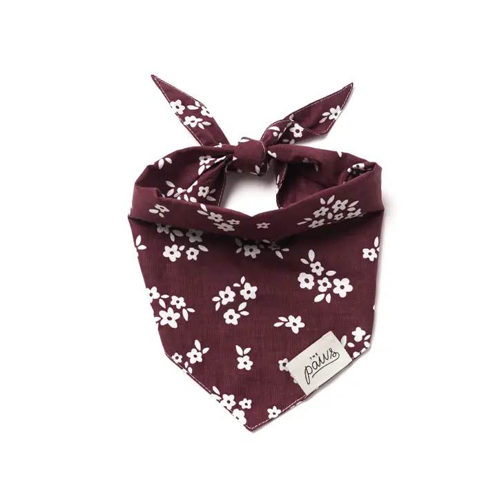 Bandana Collier pour chien - Couleur rouge vin avec fleurs blanches