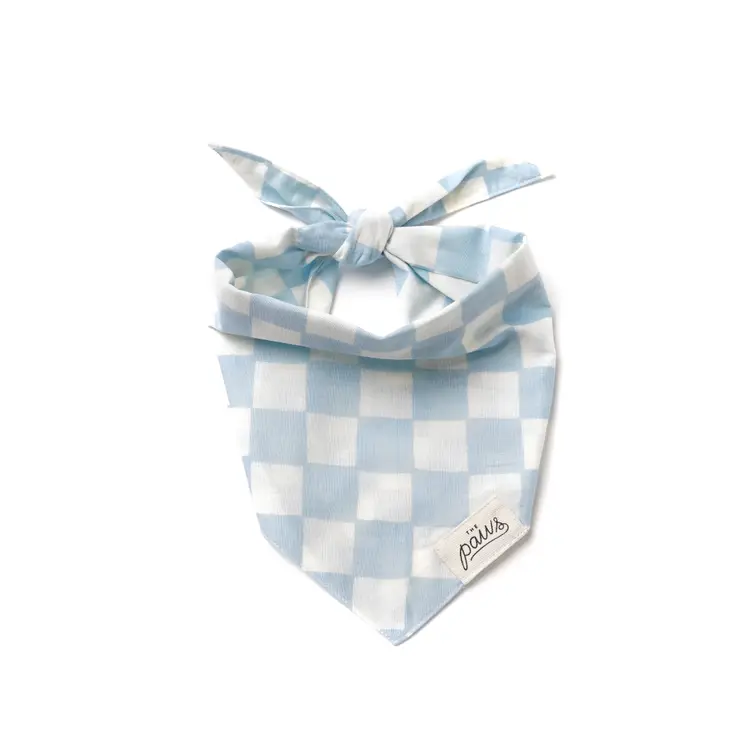 Bandana Collier pour chien - Carreaux bleu & coton blanc