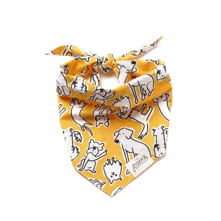 Collier Bandana pour chien - Motifs chiens sur fond jaune