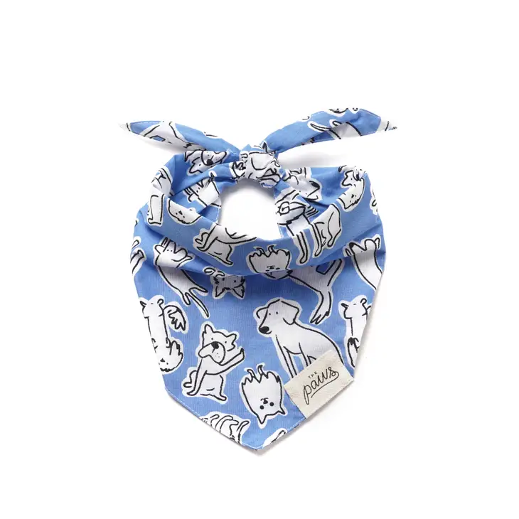 Bandana bleu pour chien - Dessins de chiens à la main