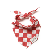 Collier Bandana pour chien - Carreaux rouge vin & coton écru