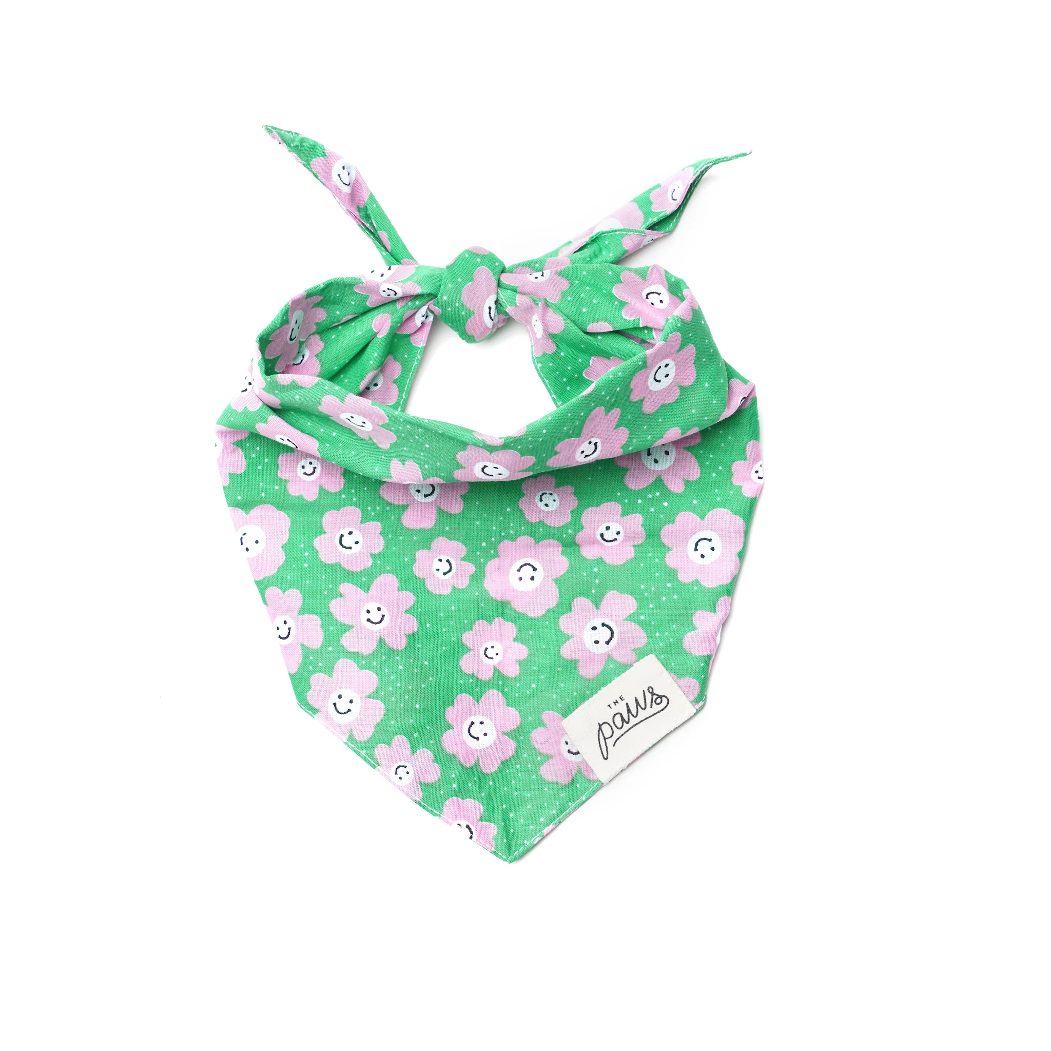 Bandana Collier pour chien - Motifs Fleurs roses et fond vert