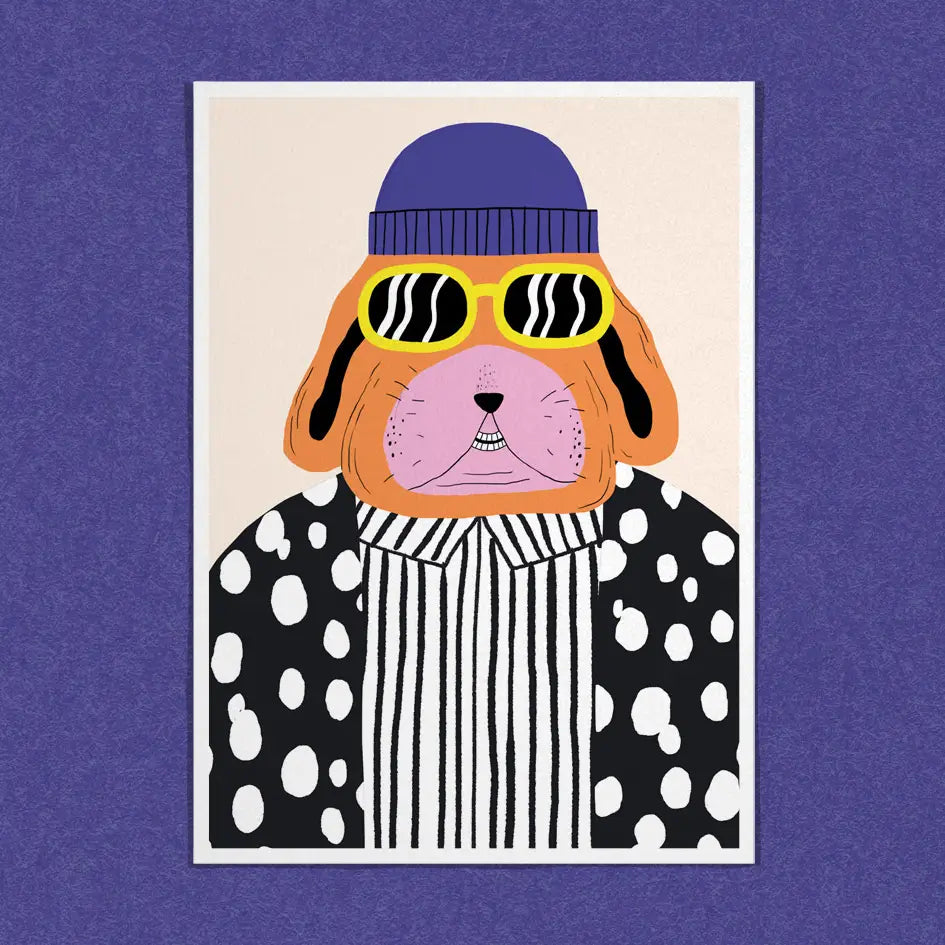 Carte Postale - Blue hat dog