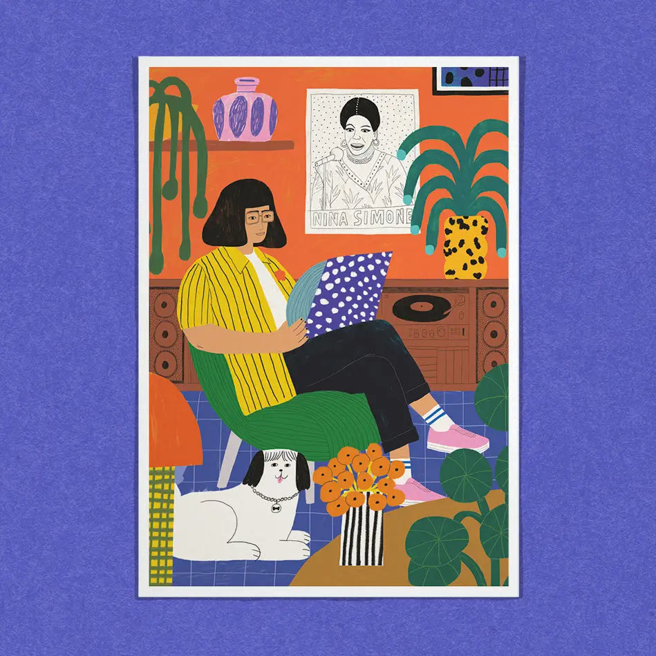 Carte Postale - La fille au vinyle