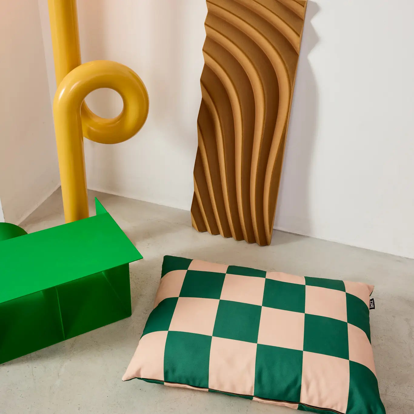 Hundebett kariert – Grün und Rosa