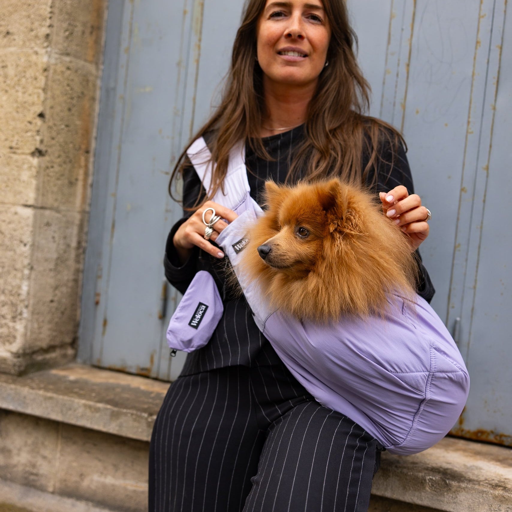 Sac de transport en bandoulière lilas pour chien et chat Weloca