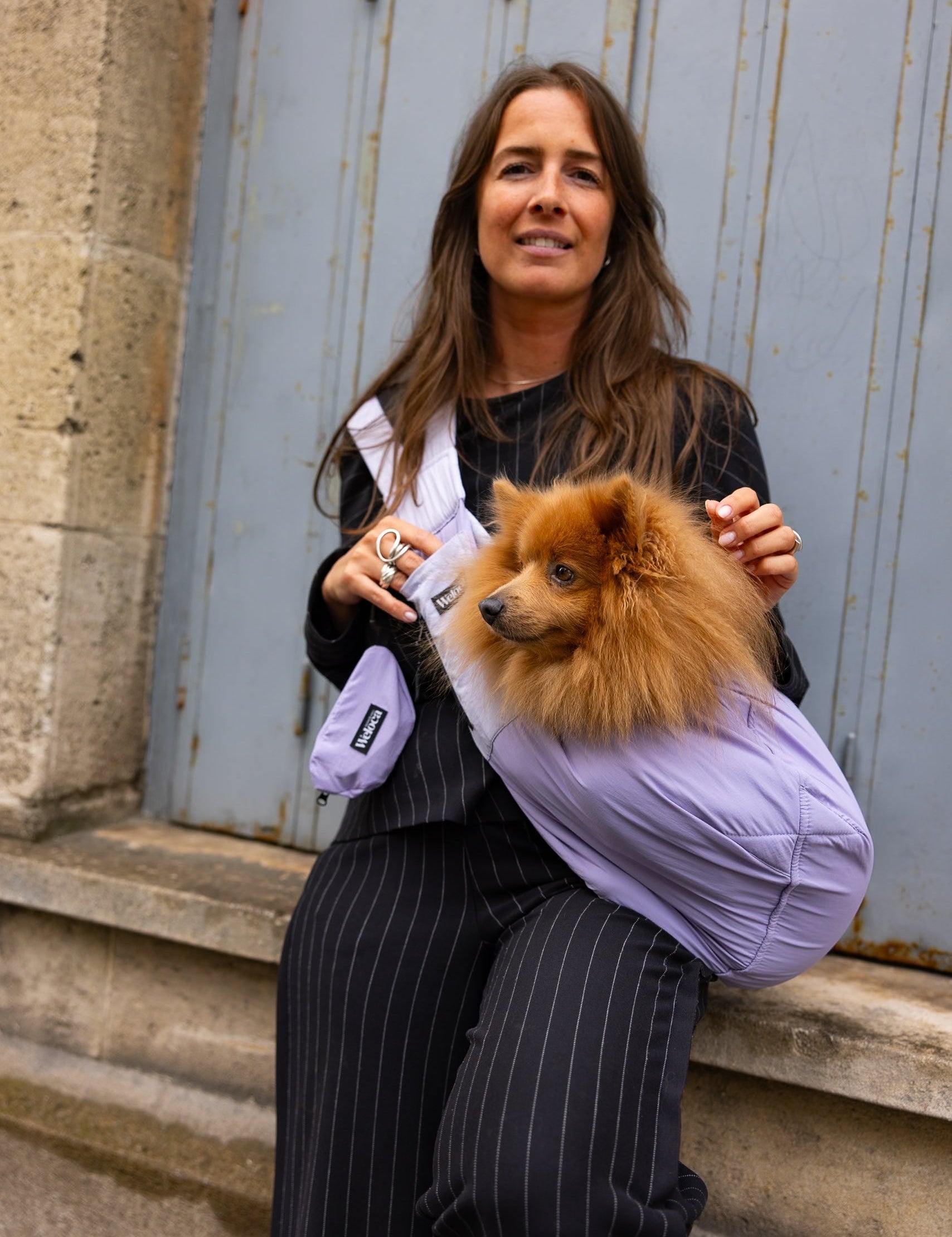 Sac de transport en bandoulière lilas pour chien et chat Weloca