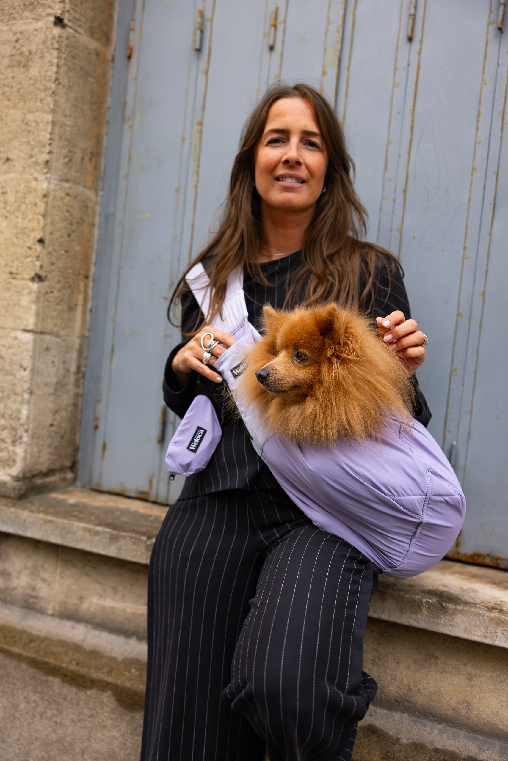 Sac de transport en bandoulière lilas pour chien et chat Weloca