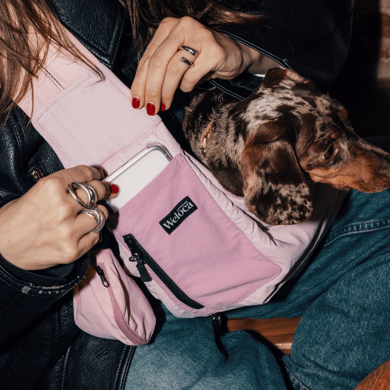Détail de la boucle de sécurité du sac de transport rose