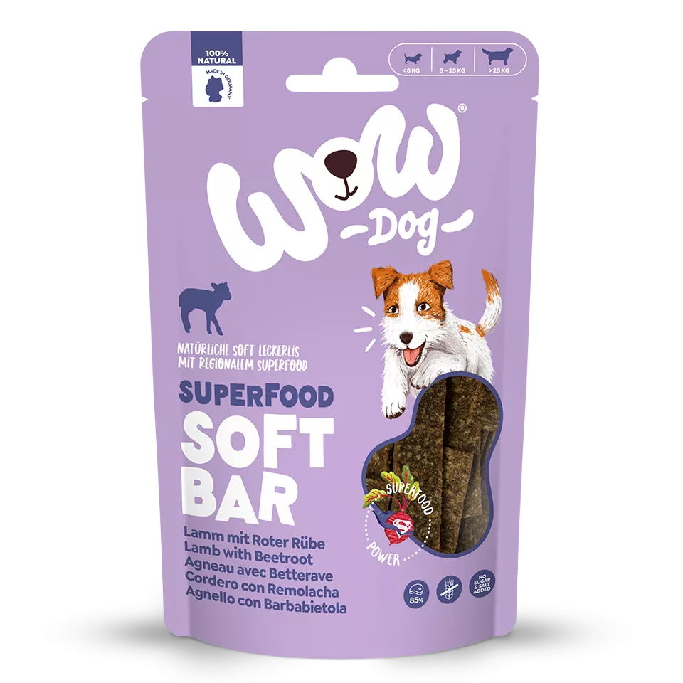 Paquet de friandises Wow Soft Bar agneau vu de face