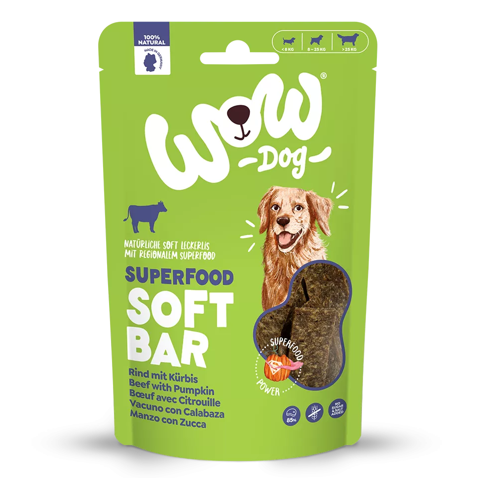 Paquet de friandises Wow Soft Bar bœuf vu de face